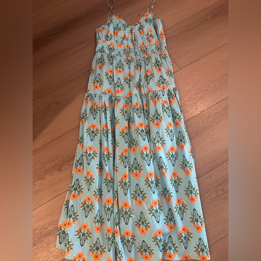 Moon River Light Blue Maxi Dress with Orange Floral Print